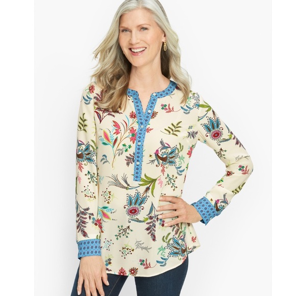 Talbots Tops - Talbots Dancing Floral Band Collar Popover